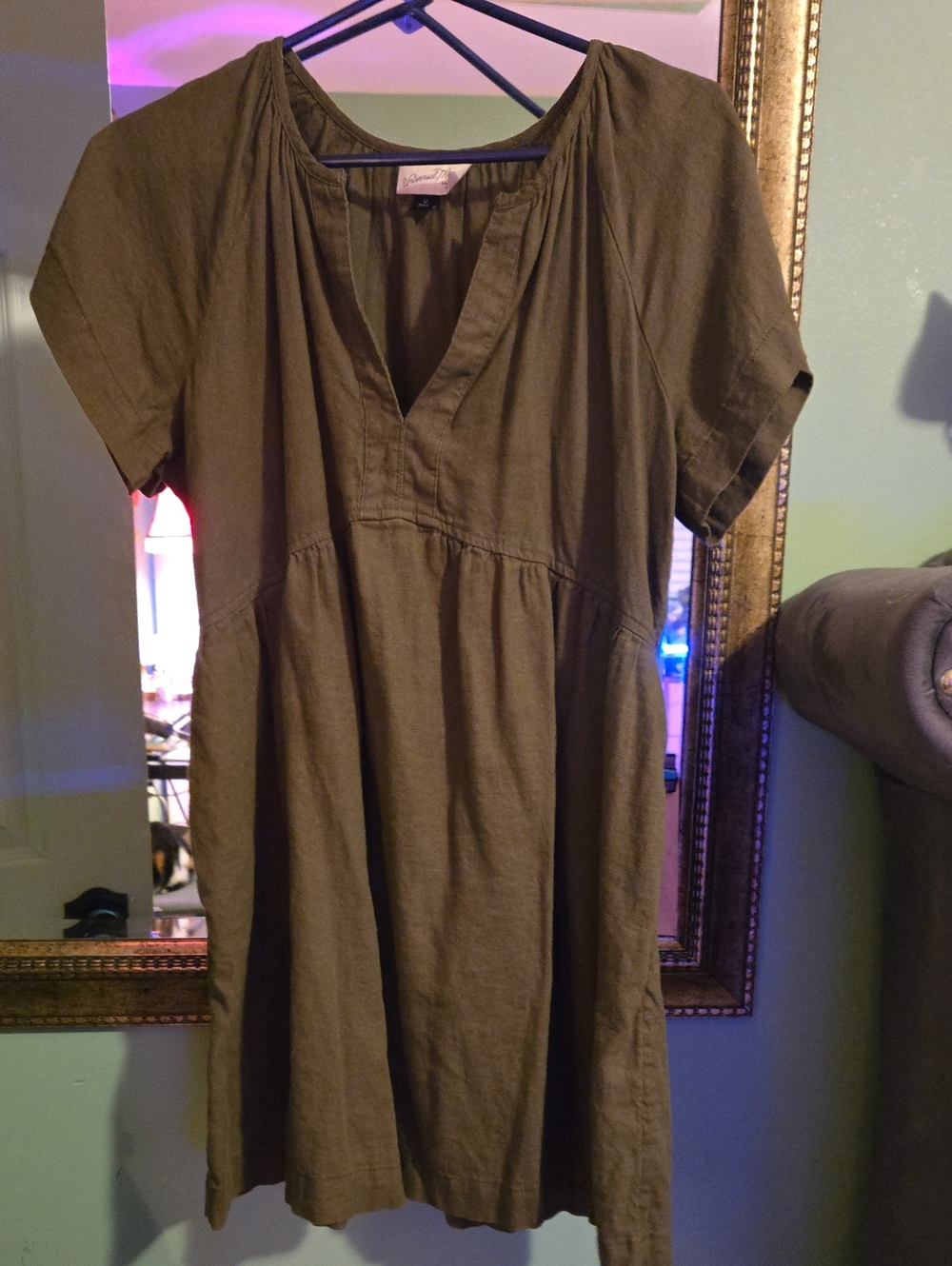 Universal Thread Olive Green Linen Blend Babydoll Mini Dress Size M